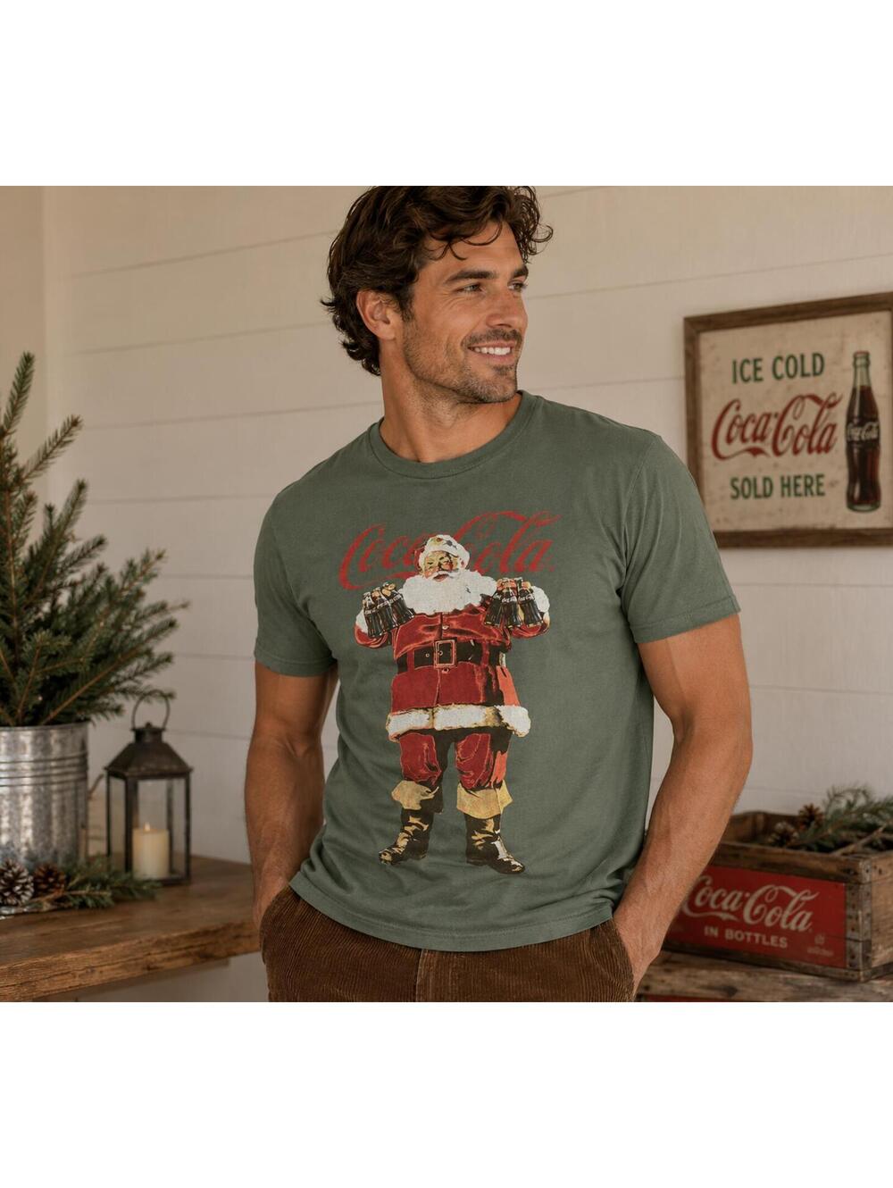 Lucky Brand Coca-Cola Santa Christmas Graphic Tee XXL‎ Green Holiday Shirt